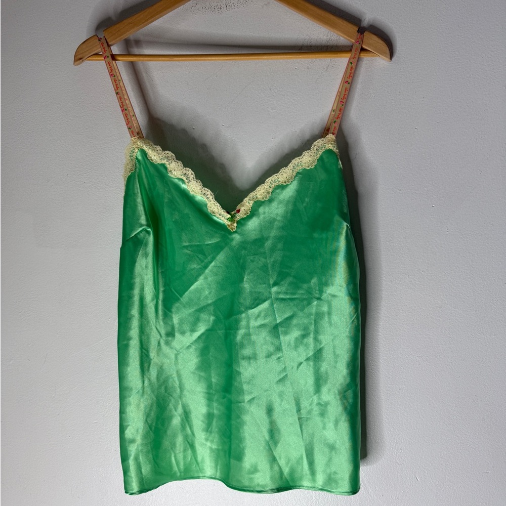 Lei Green Cherry‎ Charm Satin Camisole Y2K XL